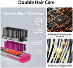 Hair Straightener Brush Straightening Comb - Ionic Heated Brush Straightener for Women, Plus 3x Dense Bristles Ceramic Styler for Thick Curly Hair, 16 Temps, 2 in 1 Flat Iron Brush Dual Voltage Travel