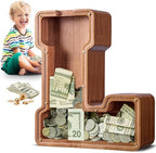Summidate Large Wooden Piggy Bank for Kids Adults, Alphabets Letter A-Z Piggy Bank for Boys Girls, Coins Bills Change Bank Box Personalized Initial Name Kids Money Bank for Birthday Present and Decor