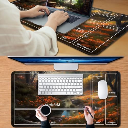 for MTG Game Playmat, for Magic TCG Rubber Play mat,Tabletop Card Playmats with Smooth Surface,Trading Card Inked Game Mat with New Zones,Battle Game,Unmanned Forest