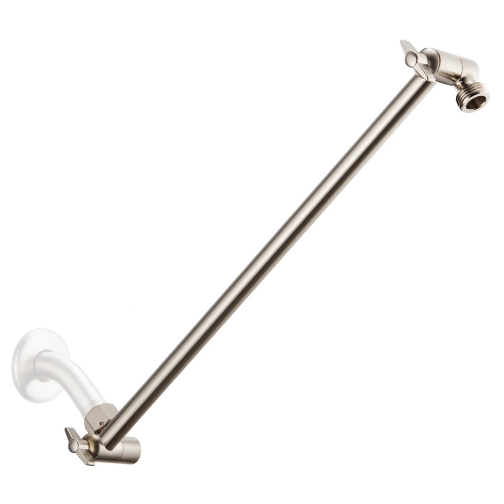 15 Inch Extra Long Adjustable Shower Head Extension Arm With Locking Set Screw, Singing Rain 304 Stainless Steel Angle Height Adjustable, G1/2 Universal Connector Compatible (Nickel Brushed)