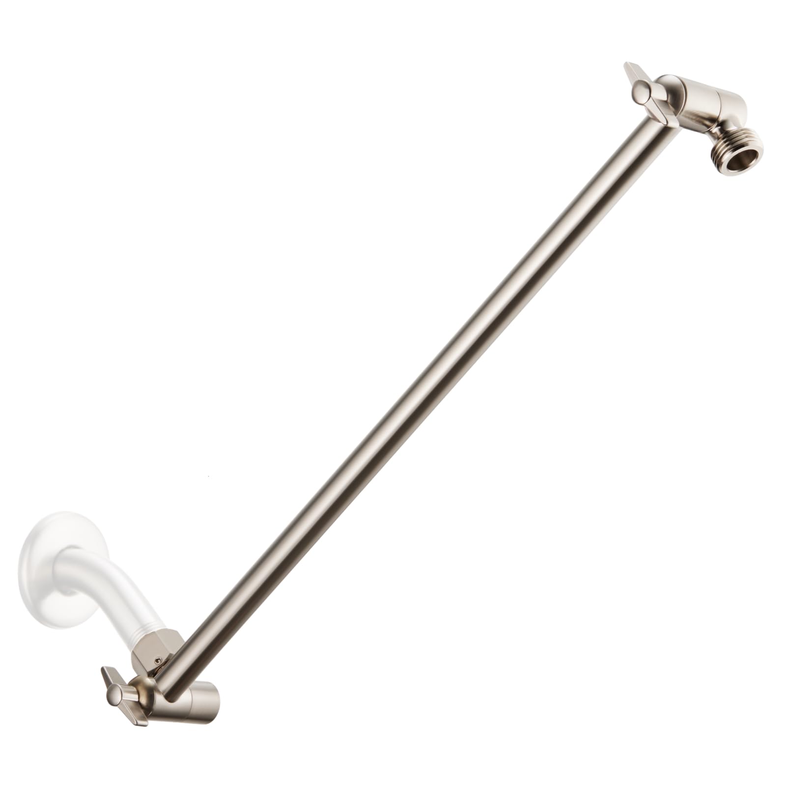 15 Inch Extra Long Adjustable Shower Head Extension Arm With Locking Set Screw, Singing Rain 304 Stainless Steel Angle Height Adjustable, G1/2 Universal Connector Compatible (Nickel Brushed)