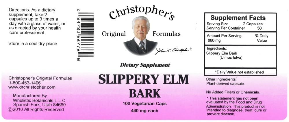 Christopher's Original Formulas Slippery Elm, Natural Digestive Support, 100 Vegetarian Capsules