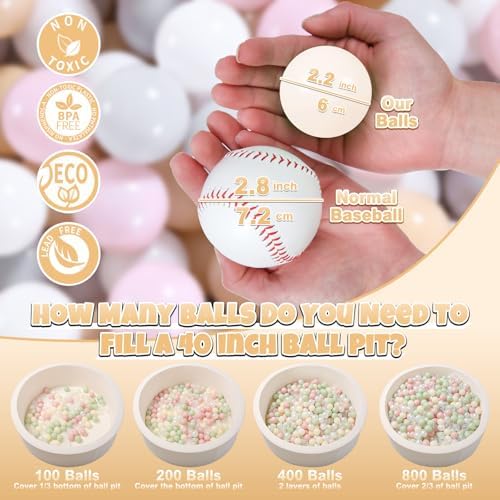 GOGOSO Ball Pit Balls for Toddler, Baby Plastic Playballs Kids Soft Pastel Pelotas Non-Toxic BPA-Free,Pink+Grey+Beige+White,100 Balls