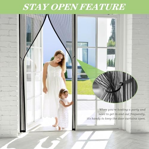 Magnetic Screen Door Closure Fit Door Size 34 x 82 Inch, BSHANO Mesh Door Curtain Screen Size 36" x 83" - 36 Stronger Magnets,Heavy Duty,Hands Free Mesh Partition Keeps Bugs Out- Pet and Kid Friendly