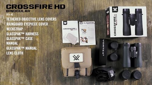 Vortex Optics Crossfire HD 10x42 Binoculars - HD Optical System, Tripod Adaptable, Rubber Armor, Waterproof, Fogproof, Shockproof, Included GlassPak - Unlimited, Unconditional Warranty