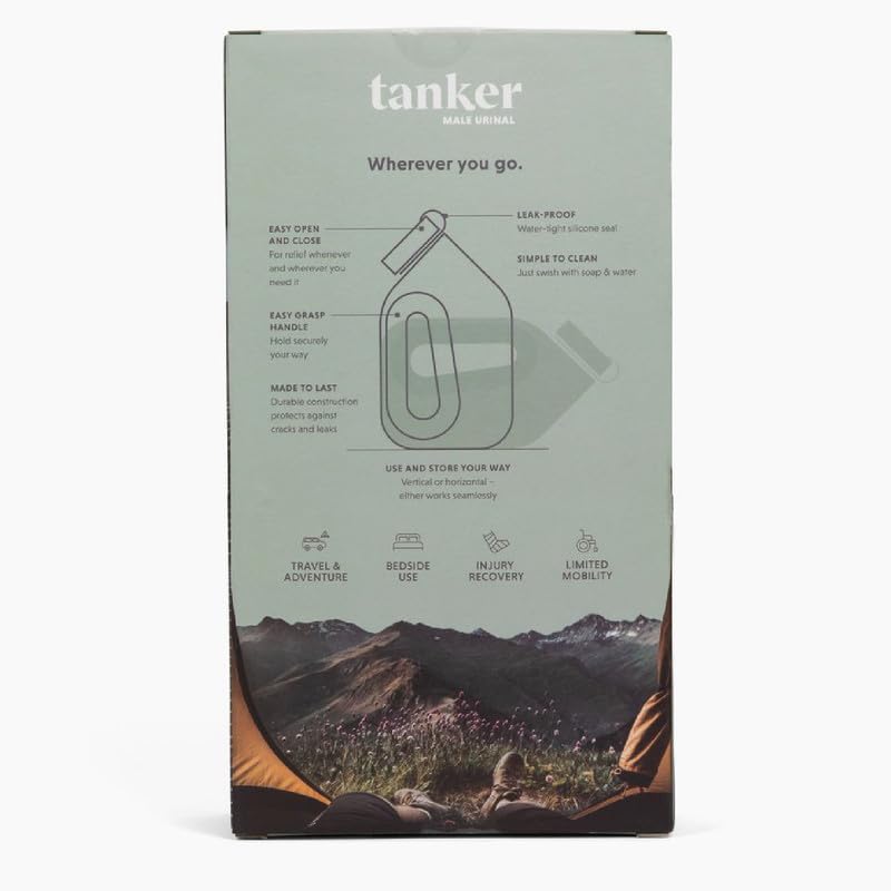 Tanker - Portable Urinal for Men Spill Proof - A Camping and Festival Essential, Designed for Nighttime Urges, Post-Surgery Recovery, and Travel Use