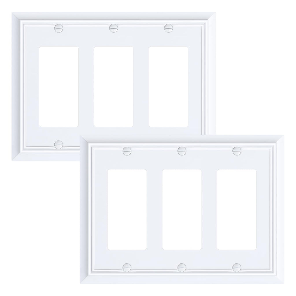 2-Pack Decorative Tripple Decorator Outlet Cover Plate, Durable Natural Bamboo Fiber Pure White Wall Plates for Electrical Outlets, Receptacle, GFCI Outlet, Dimmer Switch, 3-Gang, Corrosion Resistant