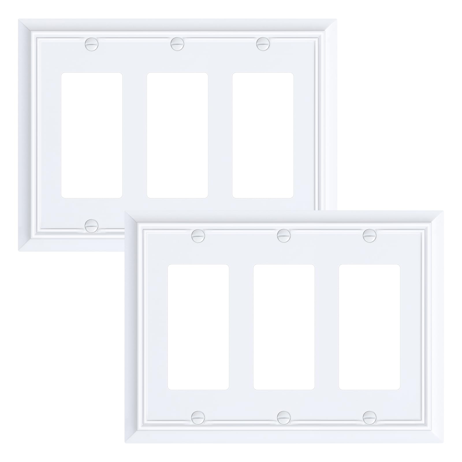2-Pack Decorative Tripple Decorator Outlet Cover Plate, Durable Natural Bamboo Fiber Pure White Wall Plates for Electrical Outlets, Receptacle, GFCI Outlet, Dimmer Switch, 3-Gang, Corrosion Resistant