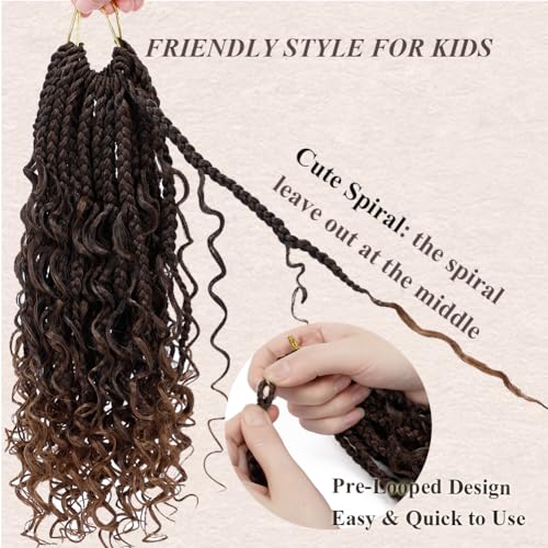 Goddess Box Braids Crochet Hair 10 Inch Bohemian Box Braids Crochet Hair with Curly Ends Boho 3X Synthetic Crochet Braiding Hair for Women (7 pack, 1b/30#)