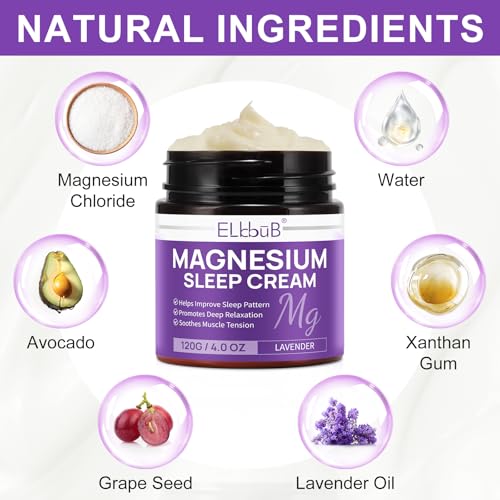 Magnesium Cream - Enriched with Almond Oil, Lavender, and Vitamin E for Deep Relaxation - Natural Magnesium Lotion for Skin Nourishment and Quick Absorption - Lavender