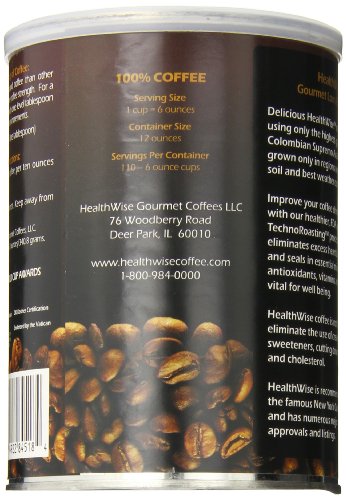 HealthWise Low Acid Ground Coffee | Colombian Arabica | Healthier Coffee for Sensitive Stomachs - Acid Reflux, Heartburn, Gastro Issues | 12 oz - 340 gm (1)