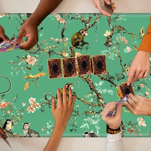 Playmats for Magic: The Gathering MTG Card Game Mat Plus 50 Pcs Card Sleeves, 24 x 14 inch TCG Mat with Stitched Edge for Commander Deck Duskmourn Board Game, Monkeys