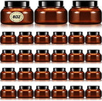 Tessco 24 Pack Plastic Jars with Lids Labels Plastic Containers Round Refillable Cosmetic Containers Empty Body Butter Jars Sugar Scrub Containers for Cosmetics (Brown,8 oz)