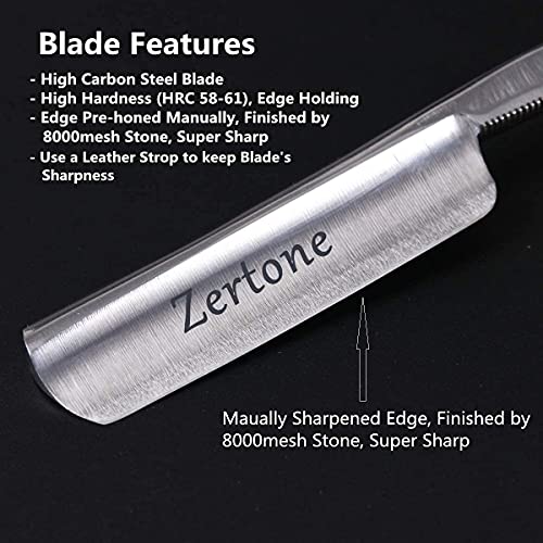 Zertone Straight Razors for Men Kit with Strop - Straight Edge Razor Natural Wood Scale – Sharp, High Hardness Carbon Steel Cutthroat Straight Razor Shaving Kit, Vintage Wood Handle, Barber Razor