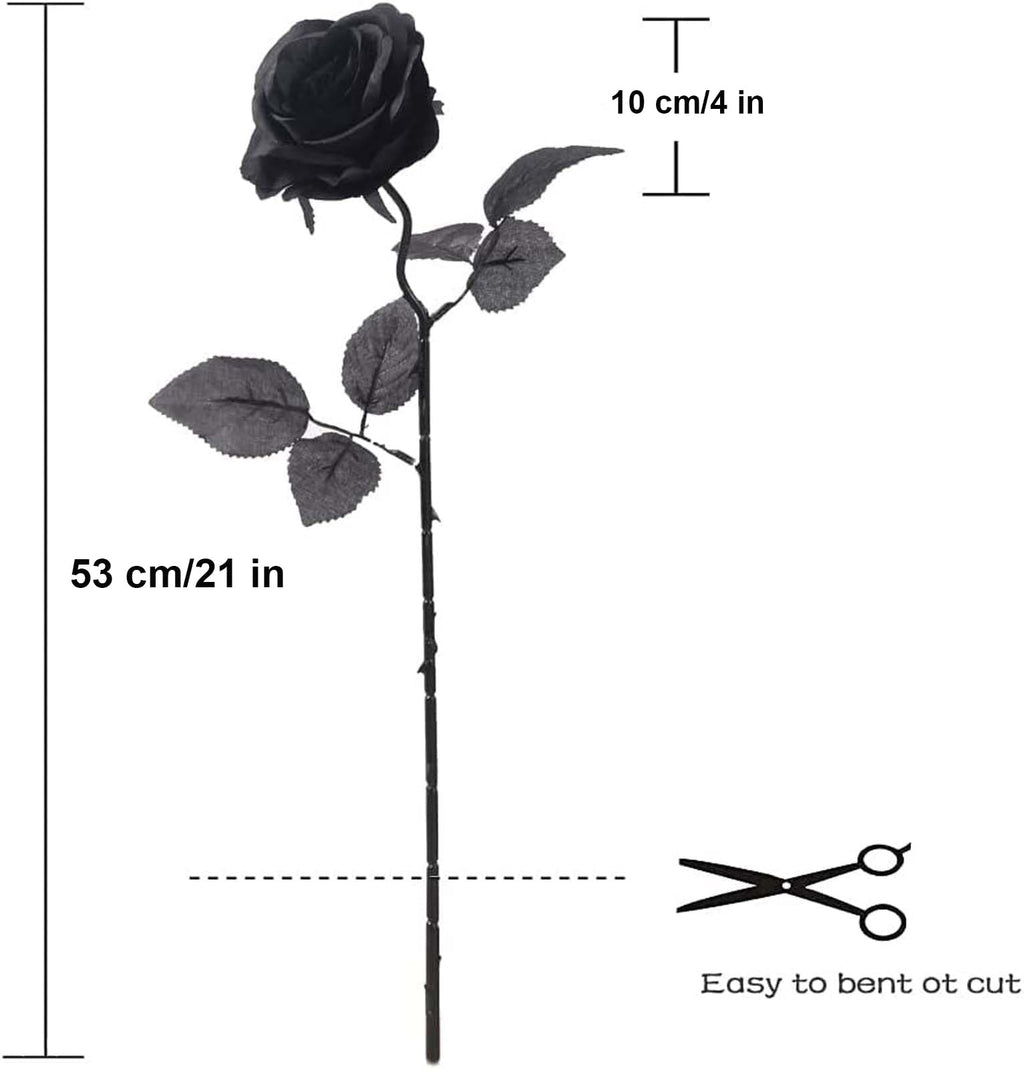 Laelfe Halloween Black Roses Artificial Flowers, 12 PCS Fake Silk Flower Long Stem Artificial Rose for Home Wedding Party Decorations(Black Halloween)