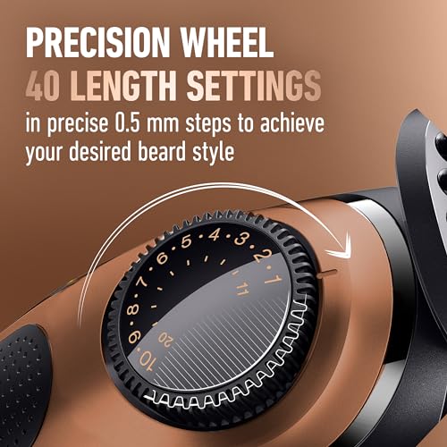 King C. Gillette Beard Trimmer PRO, 40 Length Settings, Cordless Design, Holiday Gifts for Men, 1 Trimmer, 1 Brush, 2 Combs, 1 Charger and 1 Zip Pouch