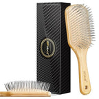 BFWood Bamboo Hair Brush with Steel Bristles, Help Hair Growth and Massaging Scalp