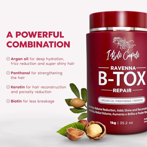 Ravenna Repair Hair B-tox -Cirugia Capilar para el Cabello, Formaldehyde-Free- B-tox Capilar Para El Cabello, Long Lasting Anti-Frizz, Smoothing, B-tox Hair Treatment 35.2 oz, 2 Pack
