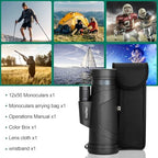 12x50 Monoculars for Adults High Powered, Monocular Compact with BAK4 Prism and FMC Lens, Clear Field of View, Monocular Telescope for Smartphone, Lightweight Monocular for Birdwatching Sports Travel