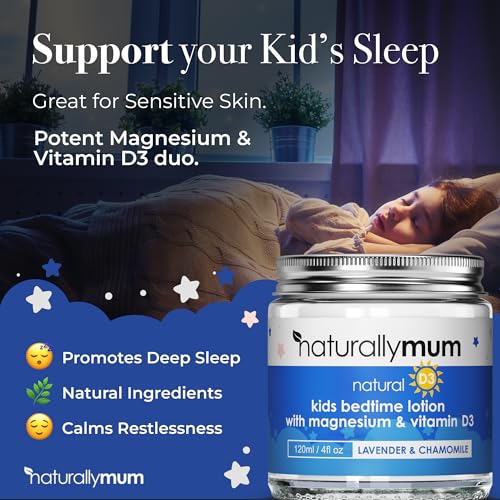 Kids Magnesium Bedtime Lotion with Vitamin D | Support for Sleep, Heart, Bone, Nerve, Gut and Muscle Health | Alternative to Melatonin | Lavender & Chamomile 4.2 fl oz