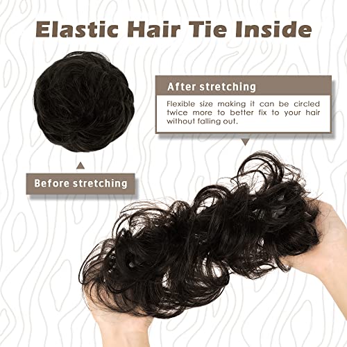 BARSDAR Human Hair Bun Extension - Human Hair Bun Scrunchie for Women Girls - Real Hair Buns Hair Piece Large Black Hair Bun Extensions Updo Chignons Daily - Natural Black