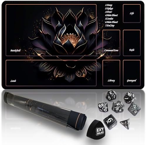 MTG Playmat TCG Playmat -Includes Storage Tube and 7 Dice-Experience Top-Tier Quality and Edge-Locking Waterproof and Non-Slip Mat! (playmat with Zones, Black Lotus)