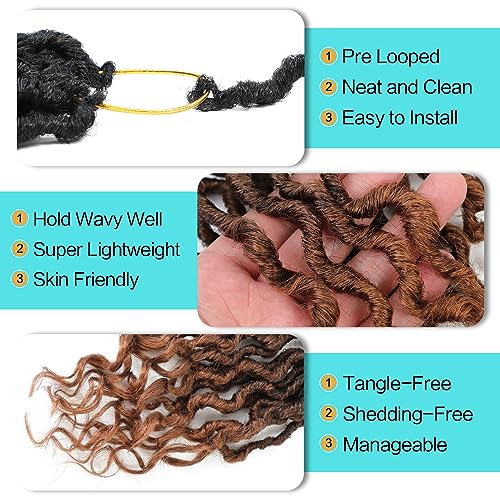 Karida Goddess Locs Crochet Hair 14 Inch, 8 Packs Faux Locs Crochet Hair for Black Women, Pre Looped Crochet Faux Locs With Curly Ends (14 Inch (Pack of 8), 1B/4/30#)