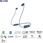 Sony WI-C100 Wireless in-Ear Bluetooth Headphones with Built-in Mic, Black