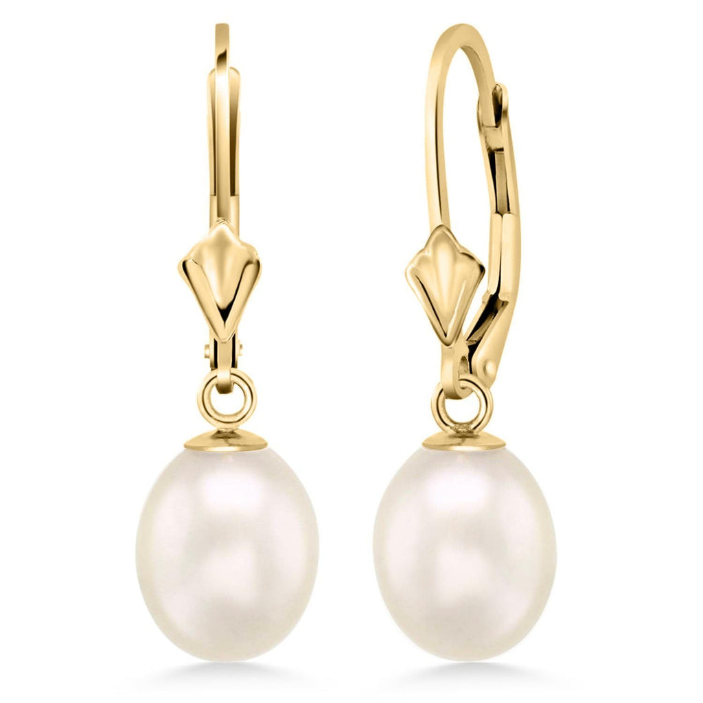Gem Stone King Cultured Freshwater Pearl Earrings, White, Yellow Gold