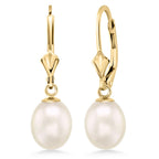 Gem Stone King Cultured Freshwater Pearl Earrings, White, Yellow Gold