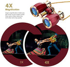ESSLNB Opera Glasses Binoculars for Women Adults 4X30mm Theater Glasses Compact Binoculars for Theater and Concerts Antique with Case Removable Chain (Red)