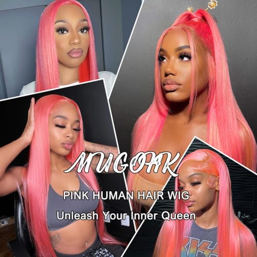 Pink Lace Front Wig Human Hair 20 Inch 13x4 Cotton Candy Pink Straight HD Lace Frontal Wig Human Hair Pre Plucked with Baby Hair Bubblegum Pink Lace Closure Human Hair Wig 150 Density for Women