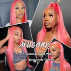 Pink Lace Front Wig Human Hair 20 Inch 13x4 Cotton Candy Pink Straight HD Lace Frontal Wig Human Hair Pre Plucked with Baby Hair Bubblegum Pink Lace Closure Human Hair Wig 150 Density for Women