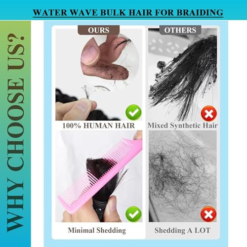 Wet and Wavy Human Braiding Hair No Weft Human Curly Hair for Boho Braids 100% Brazilian Virgin Human Hair Bulk for Micro Braids Hair 100g(2 bundles/1 pack)(24Inch,Natural Black)