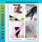 Wet and Wavy Human Braiding Hair No Weft Human Curly Hair for Boho Braids 100% Brazilian Virgin Human Hair Bulk for Micro Braids Hair 100g(2 bundles/1 pack)(24Inch,Natural Black)