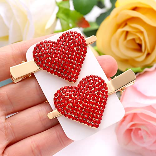 NVENF Valentine’s Day Heart Hair Clips for Women Rhinestone Glitter Enamel Heart Hairpins Sweet Lovely Heart Hair Barrettes Styling Hair Accessory Party Gifts (Full Rinestone Heart)