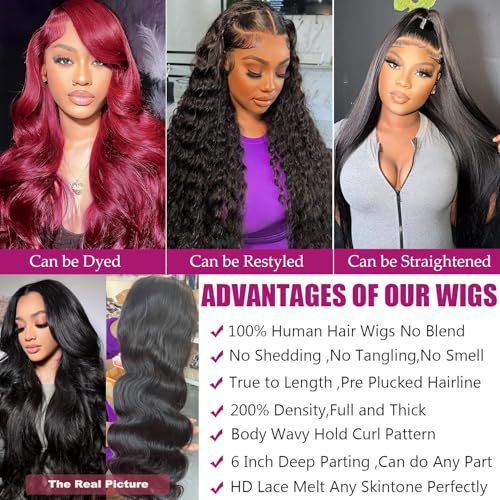 Body Wave Lace Front Wigs Human Hair Pre Plucked 13x6 HD Transparent Lace Frontal Wigs Human Hair 200% Density Glueless Brazilian Virgin Human Hair Wigs for Black Women With Baby Hair 20 Inch