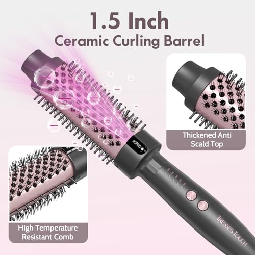 Thermal Brush Blowout, Curling Iron 1.5 Inch Thermal Round Hair Curling Brush with 5 Temp Settings, Universal Voltage, Tourmaline Ceramic, Negative Ion Technology, New Update Rose Gold