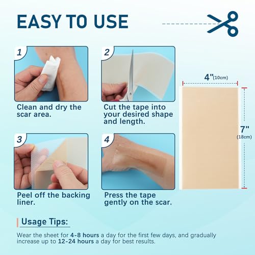 Silicone Scar Sheets, Large 10Pcs 4” x 7” Each, Medical Silicone Tape for Scar Treatment, Scar Patches for C-Section, Keloid Bump, Stretch Marks, Burn, Acne, Surgical Scar Removal