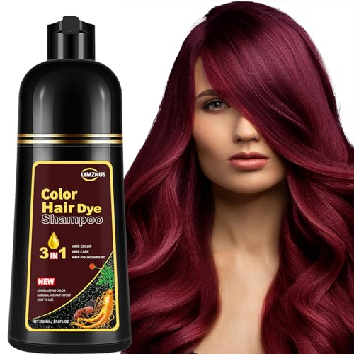 Instant Dark Wine Red Hair Color Shampoo for Gray Hair 500ml,Herbal Red Hair Dye Shampoo 3 in 1 for Women Men,100% Gray Hair Coverage, Long Lasting Red Shampoo Colors in Minutes