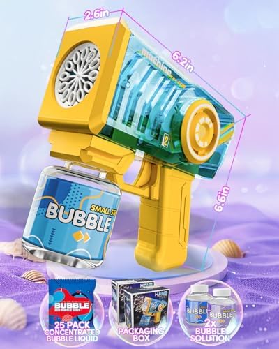Bubble Gun 2 Packs for Kids, Automatic Bubble Machine with 2 Bottles &25 Bags Refill Solution, Bubble Maker Gifts for Kids, Outdoor Game Toys for Boys&Girls Ages 3+