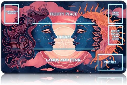 for MTG Game Playmat, for Magic TCG Rubber Play mat,Tabletop Card Playmats with Smooth Surface,Trading Card Inked Game Mat with White Zones,Battle Game,Art Sun and Moon