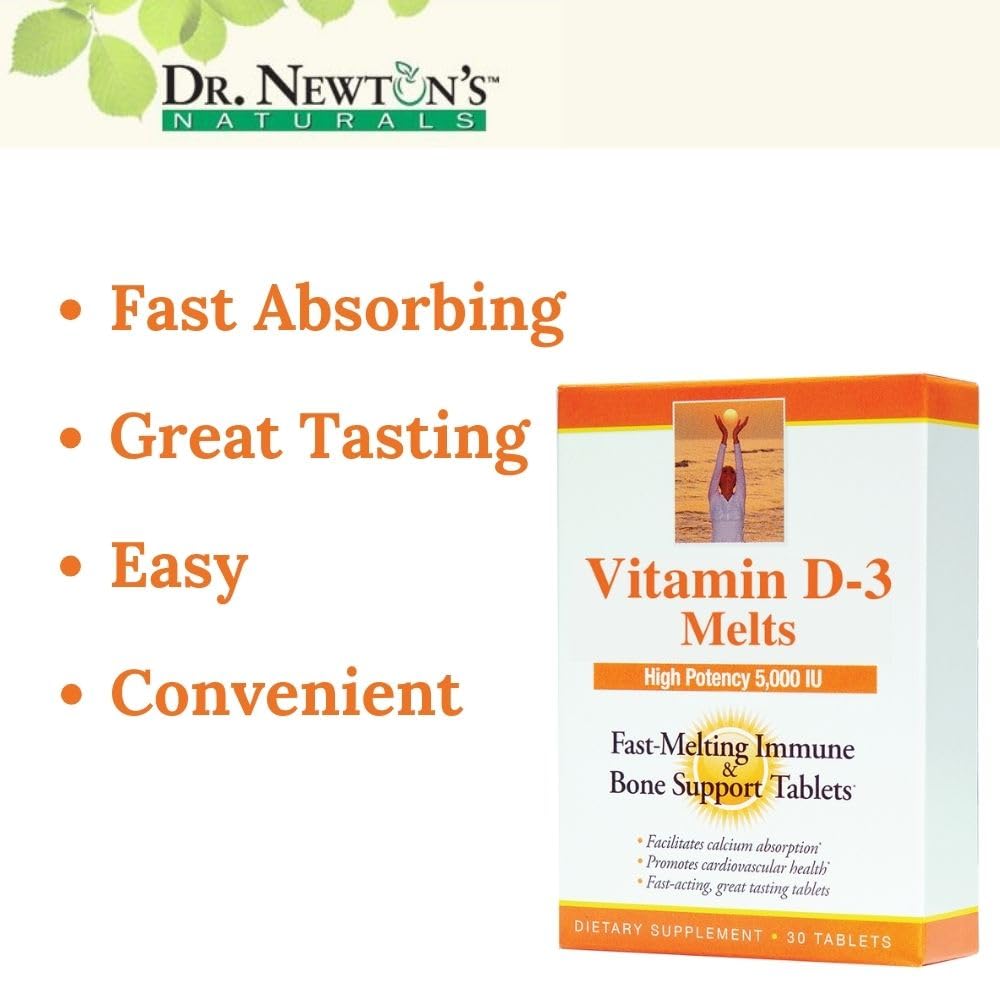Dr. Newton's Naturals Vitamin D3 Fast-Melting Tablets - 5000 IU (125 mcg) Helps Maintain Healthy Bones and Immune Support - 30 Tablets - Ultimate Absorption – High Potency-Manufactured in USA