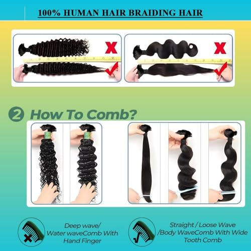 Wet and Wavy Human Braiding Hair No Weft Human Curly Hair for Boho Braids 100% Brazilian Virgin Human Hair Bulk for Micro Braids Hair 100g(2 bundles/1 pack)(24Inch,Natural Black)