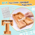 SummiDate Wooden Letter Piggy Bank Piggy Bank for Boys and girls Alphabet Money Bank Thanks Giving Gifts(Initial-T)