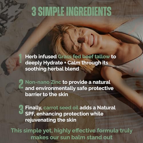 Herb-Infused Beef Tallow Sun Balm SPF 30 with Premium Natural Fragrance (2oz) 65g | Non-Nano Zinc, | Grass-Fed, Pasture-Raised Beef Tallow from American Small Farms | Daily Use Organic Skin Moisturizer + Sunscreen | HandMade In USA