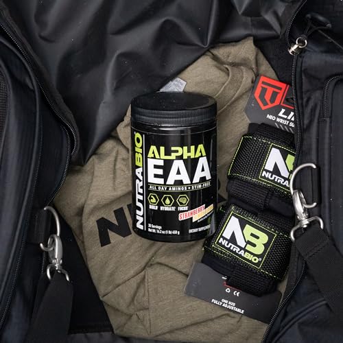 NutraBio Alpha EAA - All-Day Amino Acids for Muscle Growth and Hydration - Essential Amino Acids with Nootropics & Adaptogens- Full Spectrum EAA BCAA Powder - 30 Servings - Strawberry Lemon