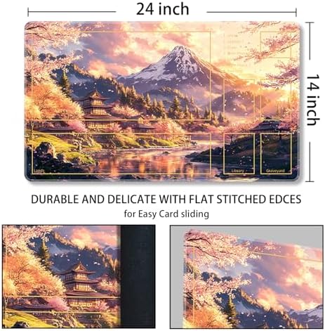 MTG Playmat with Zones Magic Card Playmat Game Mat,TCG & CCG Card Games Mat with Free Storage Bags Size 24 x 14 Inches (with Zones,Mountain2)