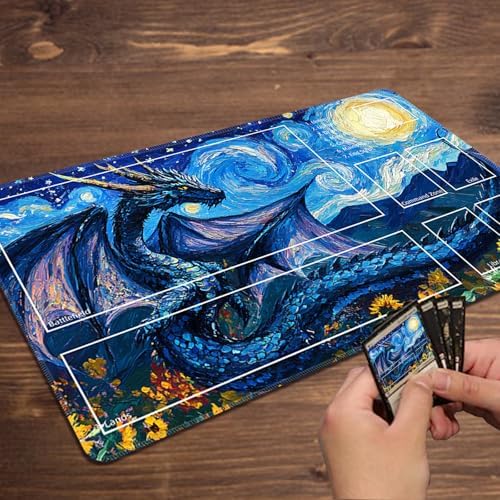 MTG Playmat with Zones Magic Card Playmat Game Mat,TCG & CCG Card Games Mat with Free Storage Bags Size 24 x 14 Inches (with Zones,Dragon1)