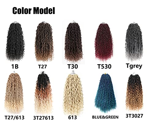 Goddess Locs Crochet Hair 22 Inch Boho River Locs Hippie Locs Wavy Crochet With Curly Hair In Middle And Ends Braids Hair Extensions (8Packs,22 inch, T27/613)
